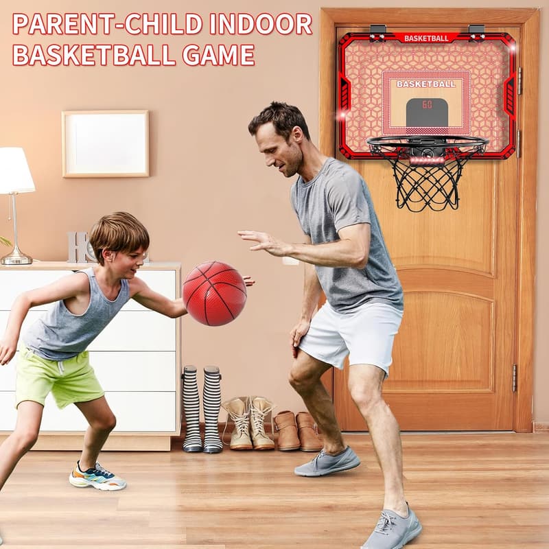 Mini Indoor Basketball Hoop Set with LED Light & Balls - Birthday Gift for Kids