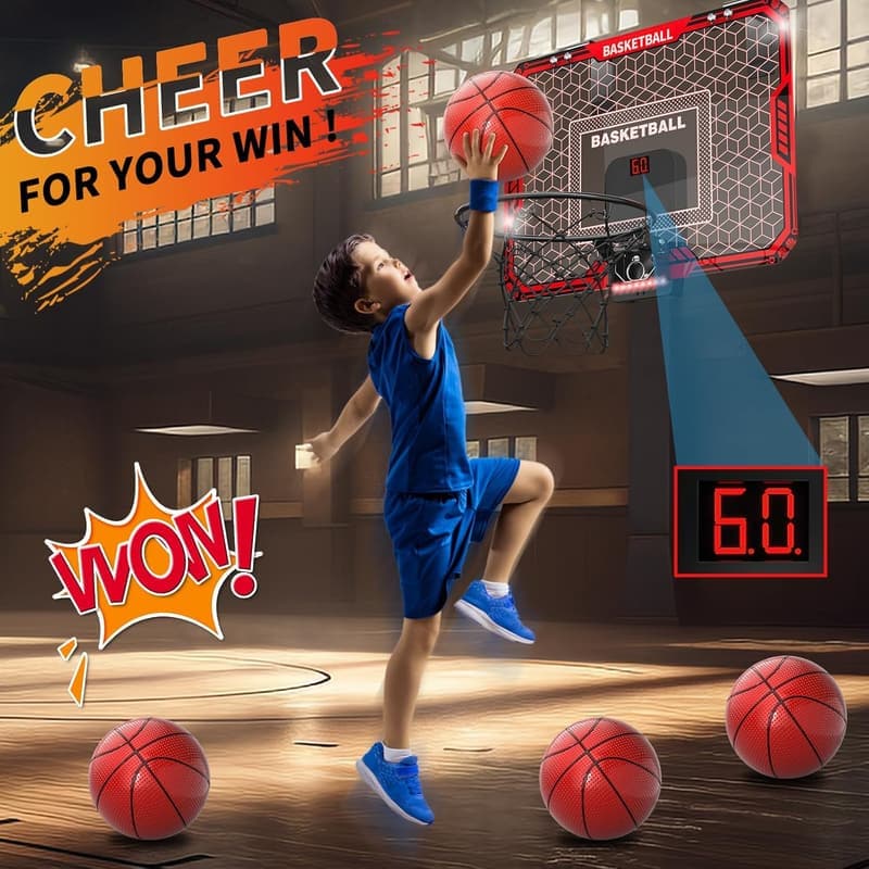 Mini Indoor Basketball Hoop Set with LED Light & Balls - Birthday Gift for Kids