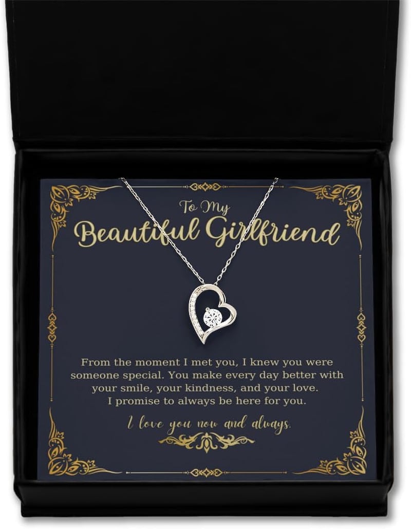 Valentine's Day Sterling Silver Solitaire Necklace for Girlfriend