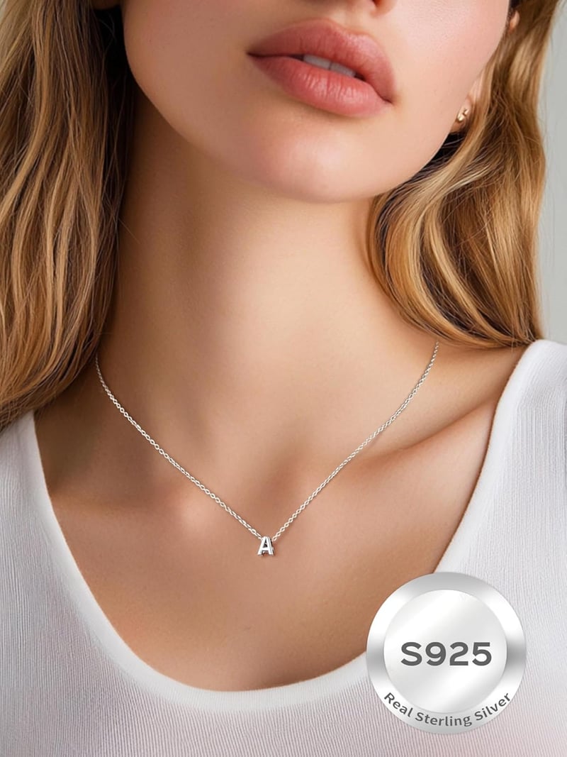Personalized 925 Sterling Silver Initial Necklace for Women