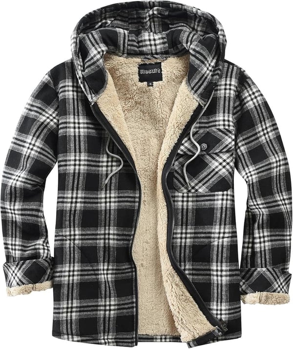 Men's Flannel Hooded Jacket - Soft Cotton Plaid Coat