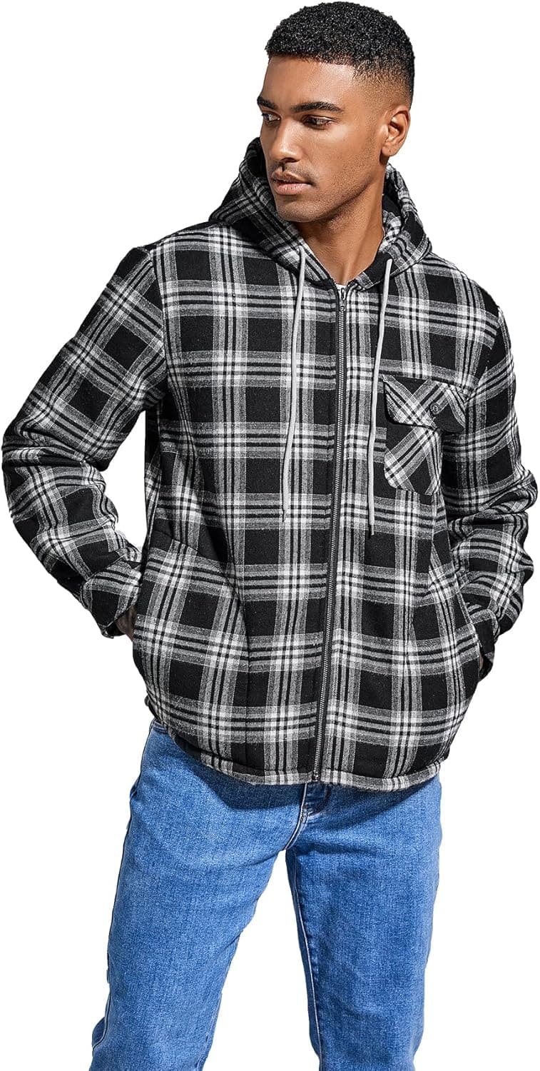 Men's Flannel Hooded Jacket - Soft Cotton Plaid Coat