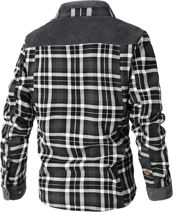 Men's Corduroy Plaid Flannel Shirt Jacket with Sherpa Lining