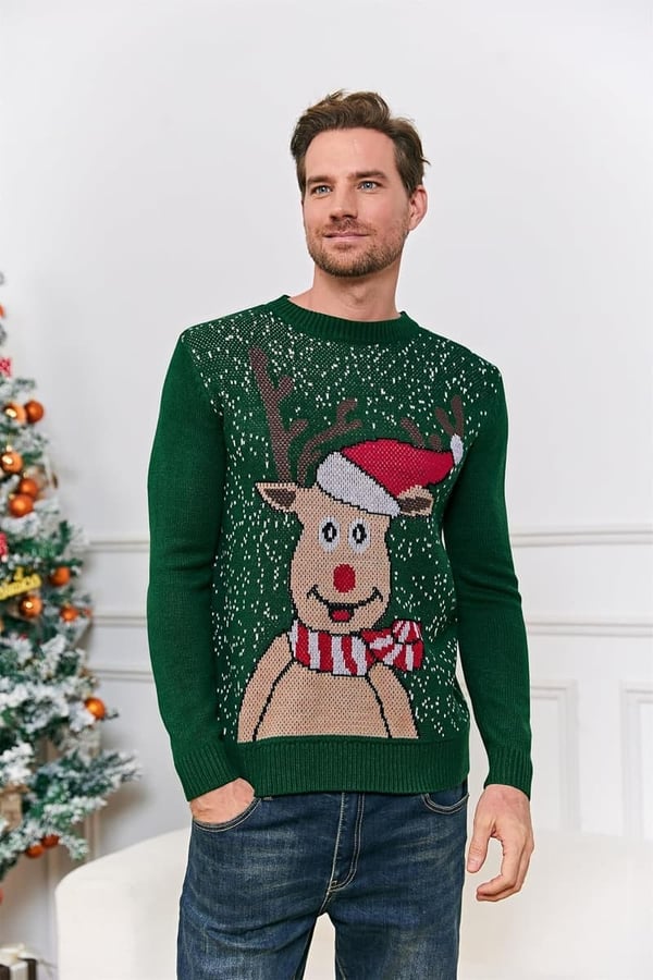 Men's Holiday Reindeer Knitted Sweater Pullover