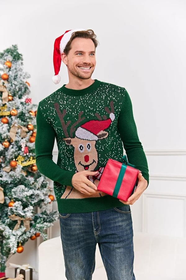 Men's Holiday Reindeer Knitted Sweater Pullover
