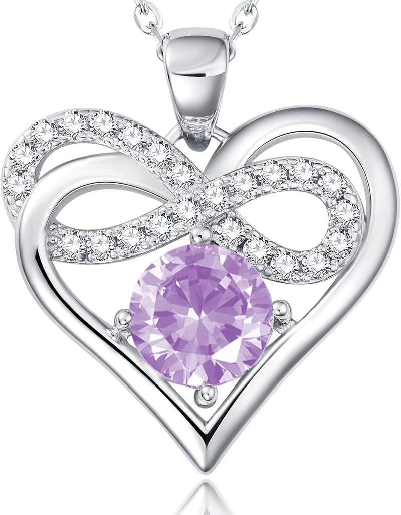 Birthstone Infinity Heart Pendant Necklace for Women