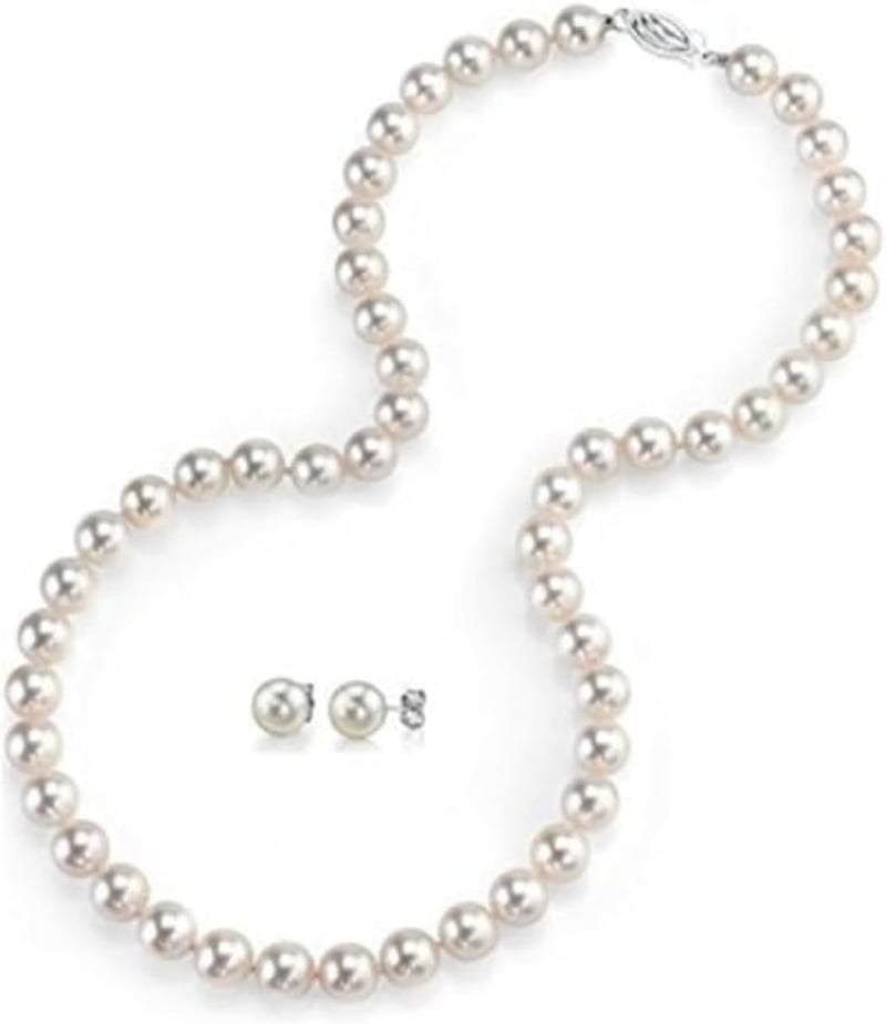 Anniversary Gift: AAAA Quality Freshwater Pearl Necklace & Earrings Set