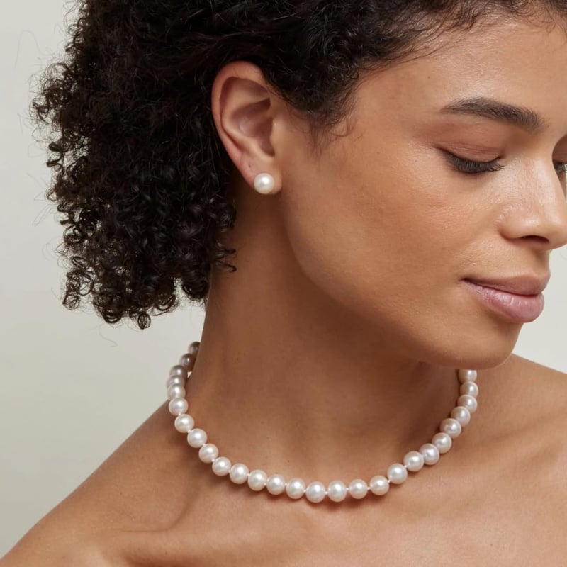 Anniversary Gift: AAAA Quality Freshwater Pearl Necklace & Earrings Set