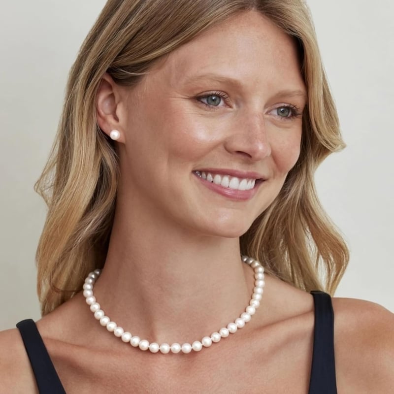 Anniversary Gift: AAAA Quality Freshwater Pearl Necklace & Earrings Set
