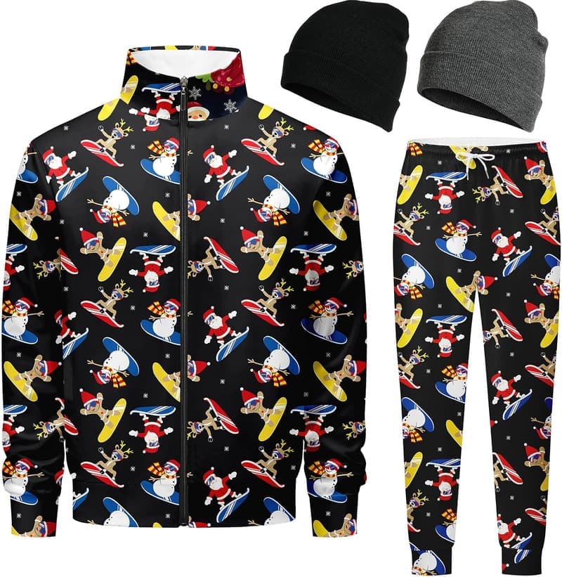 Men's Athletic Tracksuit Set with Full Zip and Cuffed Beanie