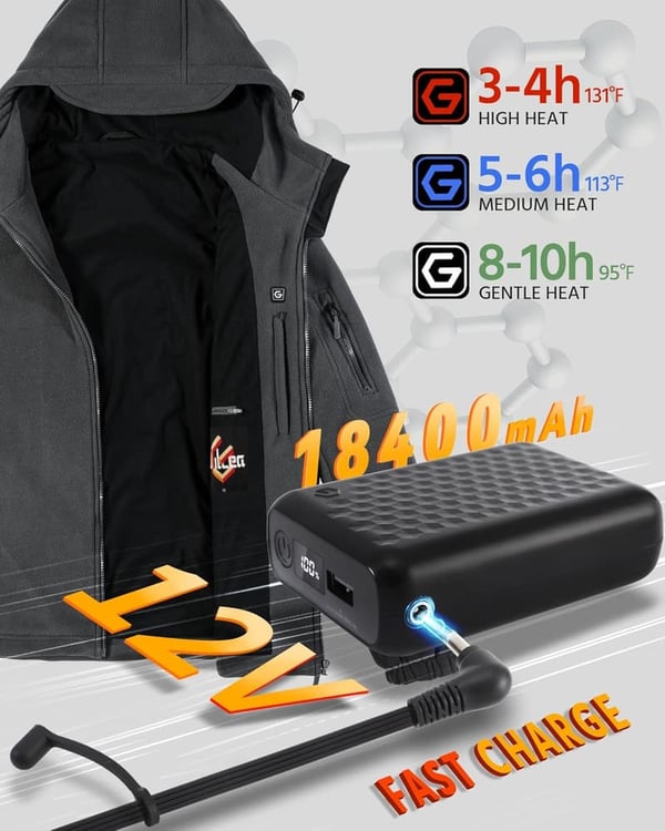 Men's Graphene Heated Fleece Jacket - 12V Fast Charge, 18400mAh