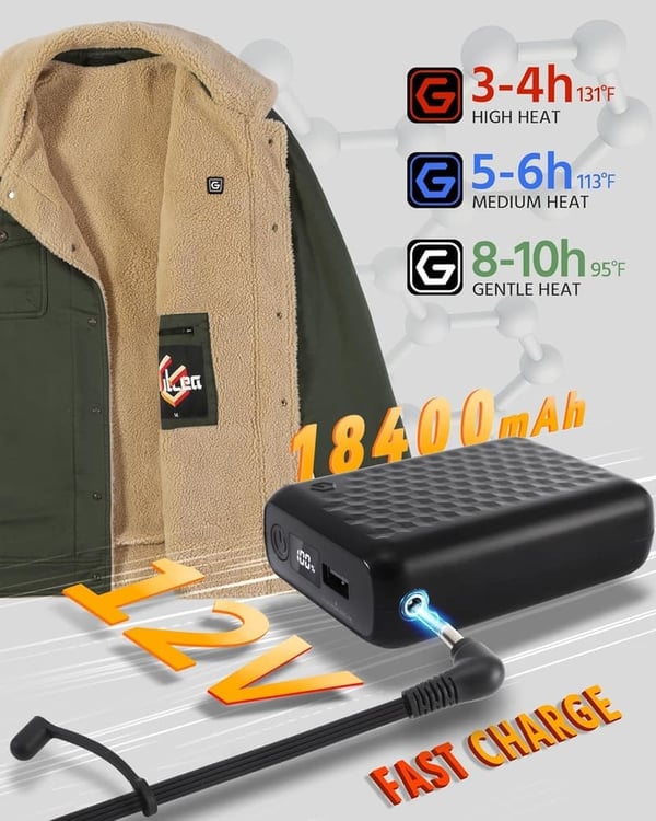Men's Graphene Heated Jacket - 12V, Fast Charge, 18400mAh