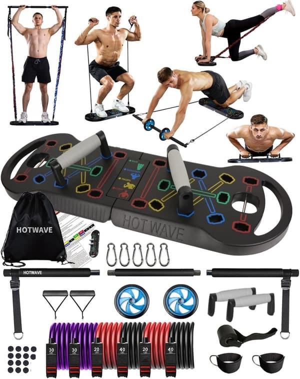 Portable Home Workout Kit with 16 Accessories & Push Up Board