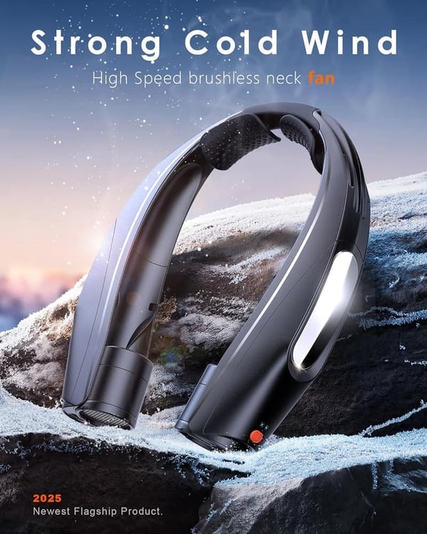 Portable Neck Fan - 6000mAh, USB Rechargeable, 6 Speeds