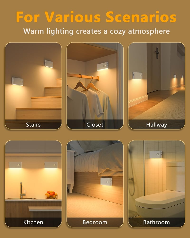 Rechargeable Wireless Motion Sensor Stair Lights (4-Pack)