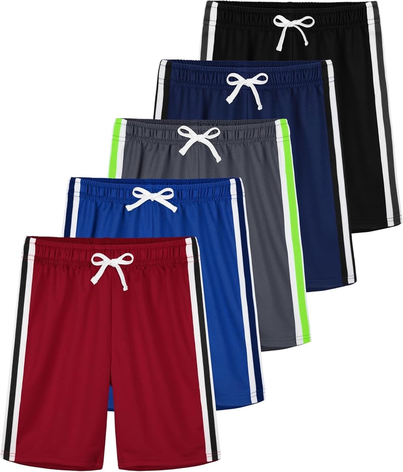 Boys Athletic Mesh Shorts - Quick Dry, 5-Pack Gym Wear