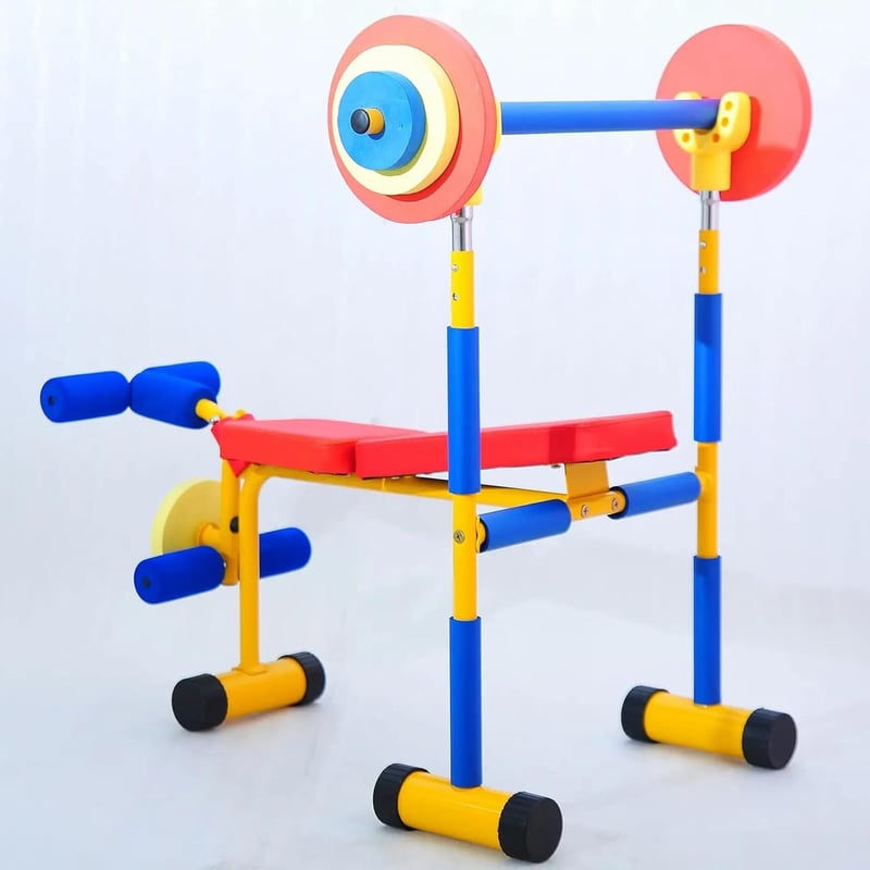 Kids Adjustable Weight Bench Set - Fitness Equipment for Ages 5-12