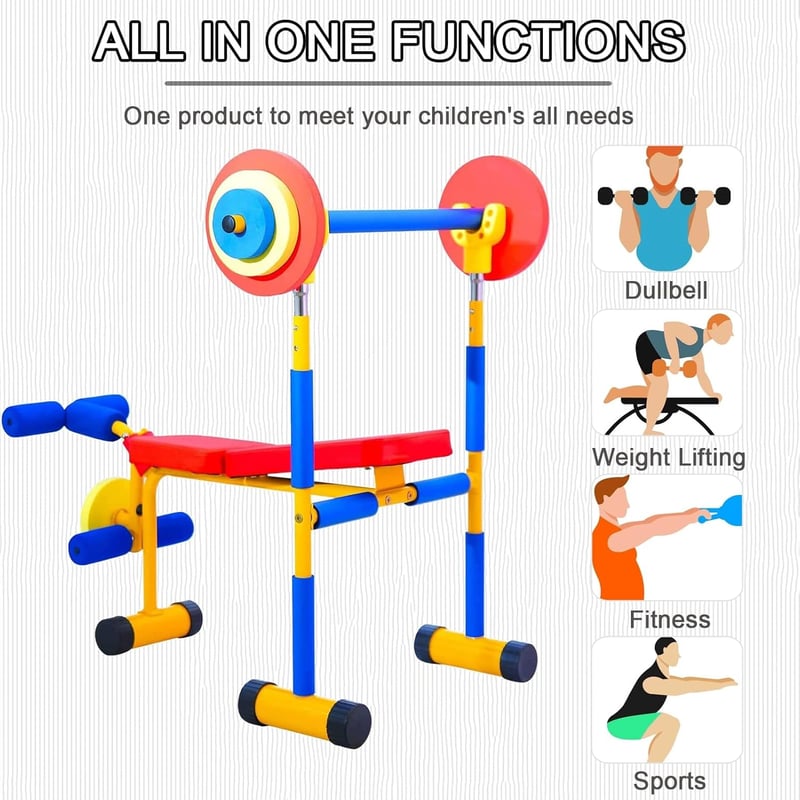 Kids Adjustable Weight Bench Set - Fitness Equipment for Ages 5-12