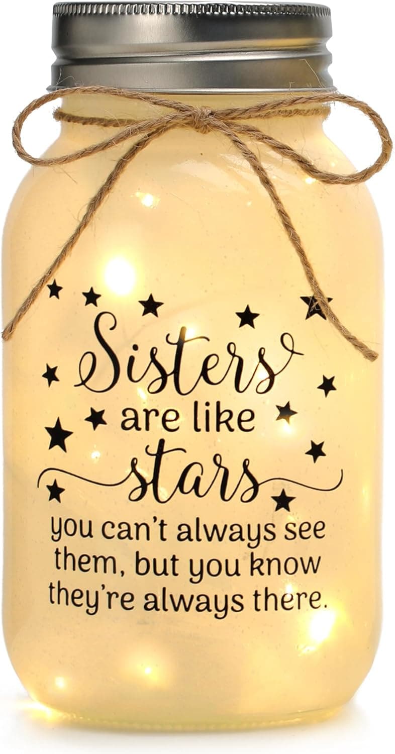 Sister Birthday Gift - Mason Jar Night Light with Warm Lights