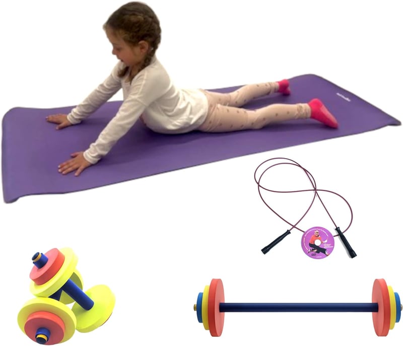 Kids' Fitness Value Set: Dumbbells, Barbell, Yoga Mat & Jump Rope