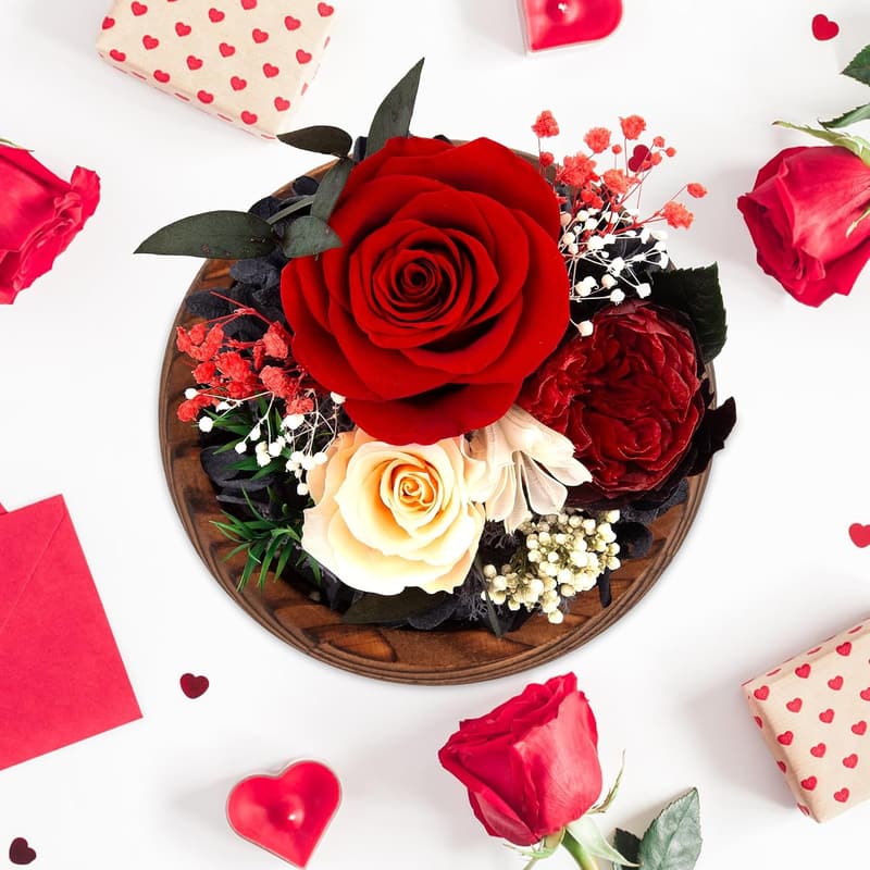 Preserved Red Rose in Glass Dome - Eternal Gift for Women