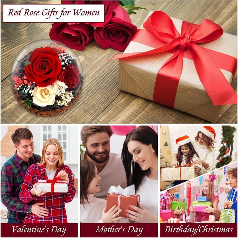 Preserved Red Rose in Glass Dome - Eternal Gift for Women