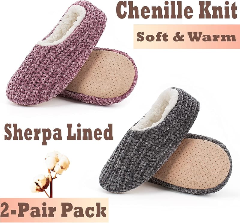 Warm Sherpa Lined Non-Slip Women's Slipper Socks Set