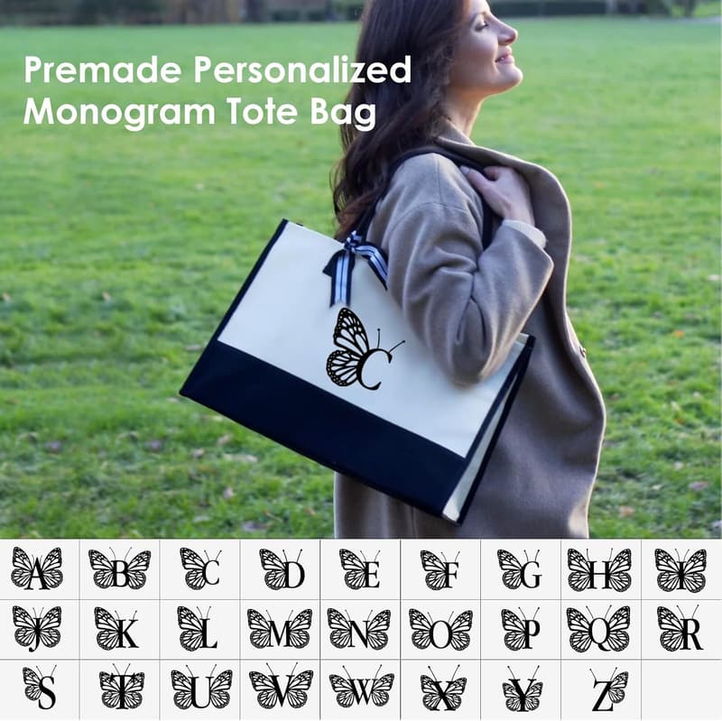 Personalized Embroidered Butterfly Tote Bag for Her Birthday