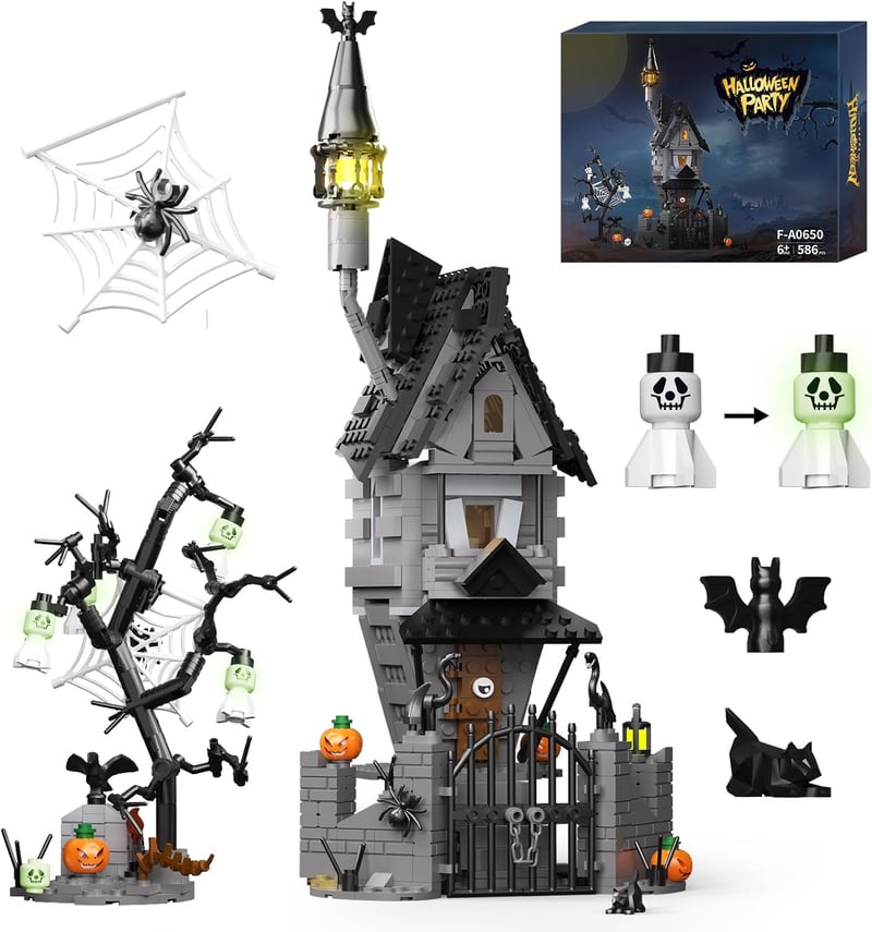Halloween Haunted House Building Set with Light - Spooky Decor for Kids