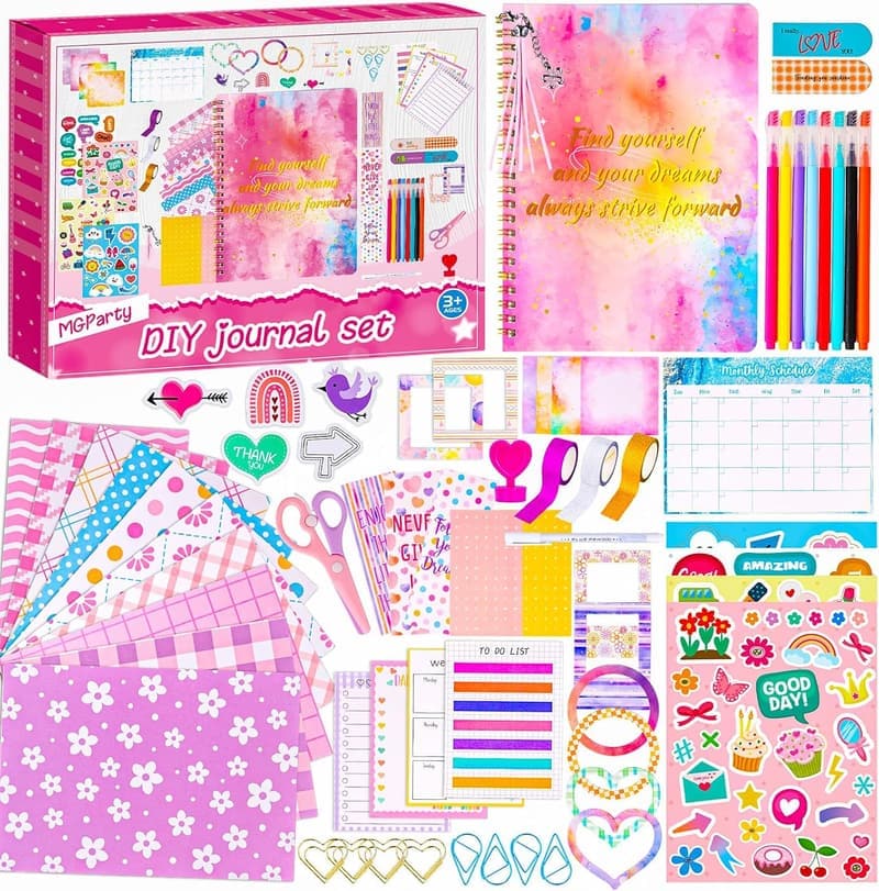 DIY Journal Kit for Girls Age 7-13 with Stickers & Scrapbook Supplies