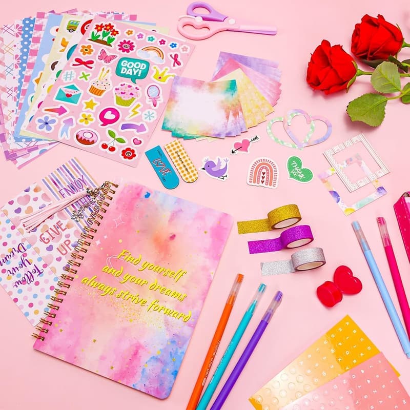 DIY Journal Kit for Girls Age 7-13 with Stickers & Scrapbook Supplies