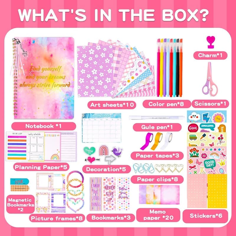 DIY Journal Kit for Girls Age 7-13 with Stickers & Scrapbook Supplies