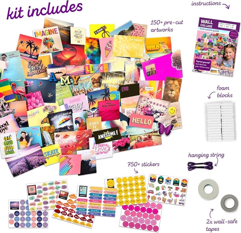 Teen Girl Room Wall Collage Kit - 1000+ DIY Crafts for Ages 10-16