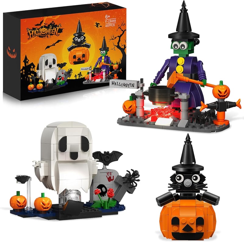 Halloween Building Blocks Set - Witch, Ghost & Pumpkin Toys for Kids