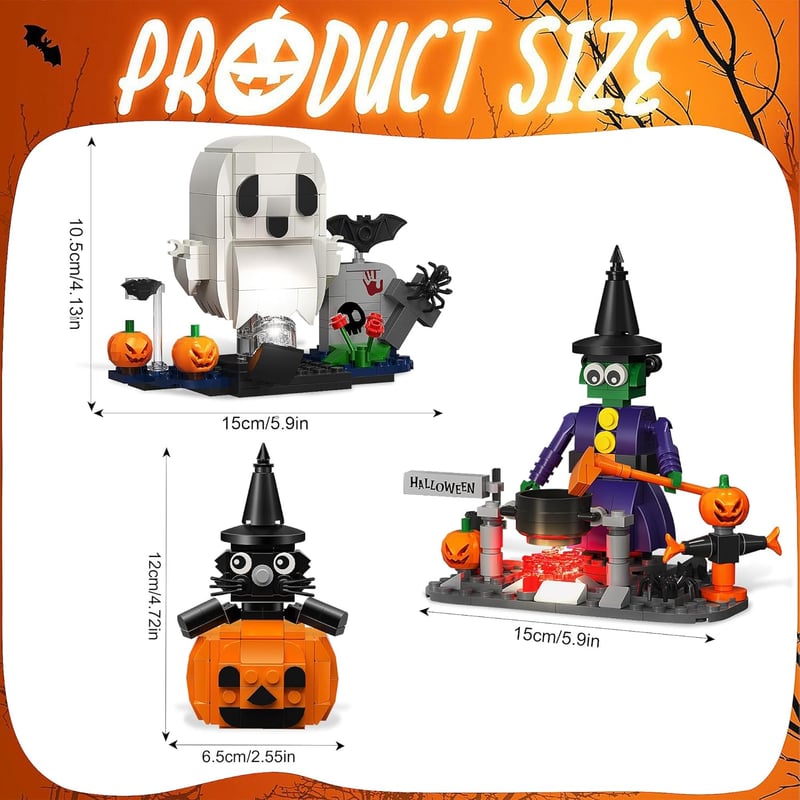 Halloween Building Blocks Set - Witch, Ghost & Pumpkin Toys for Kids
