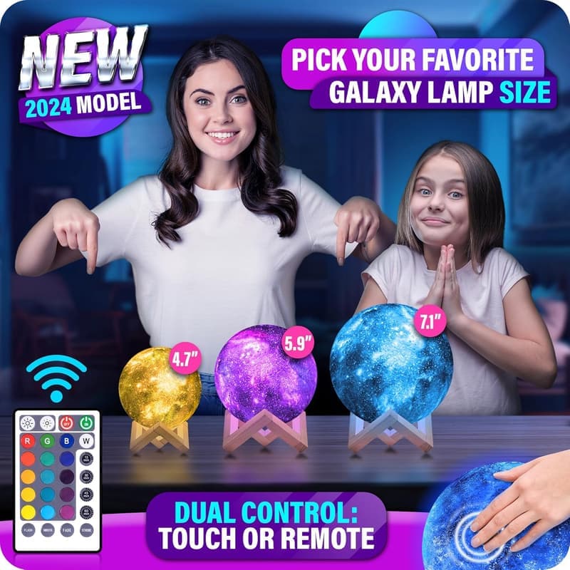 Galaxy Moon Lamp with Touch Remote & Wood Stand - Perfect Birthday Gift for Teen Girls