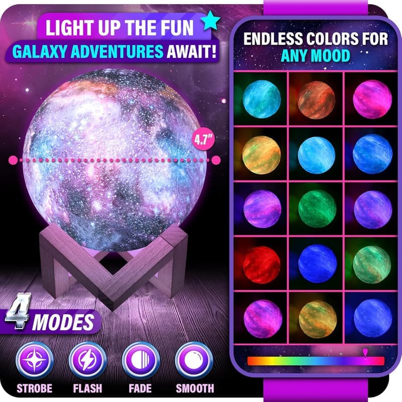 Galaxy Moon Lamp with Touch Remote & Wood Stand - Perfect Birthday Gift for Teen Girls