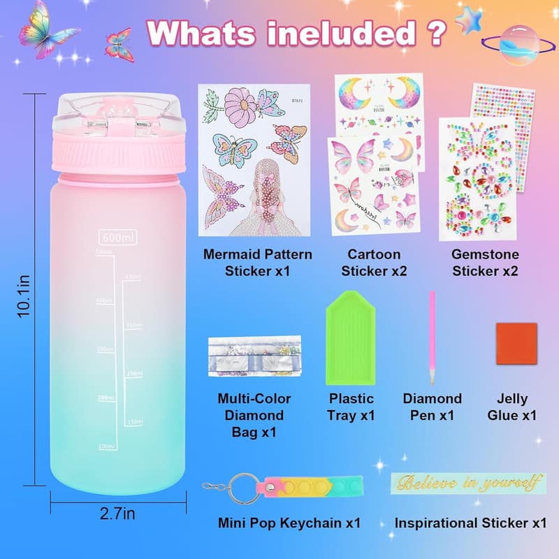 Butterfly Diamond Painting Water Bottle Kit for Girls 4-13