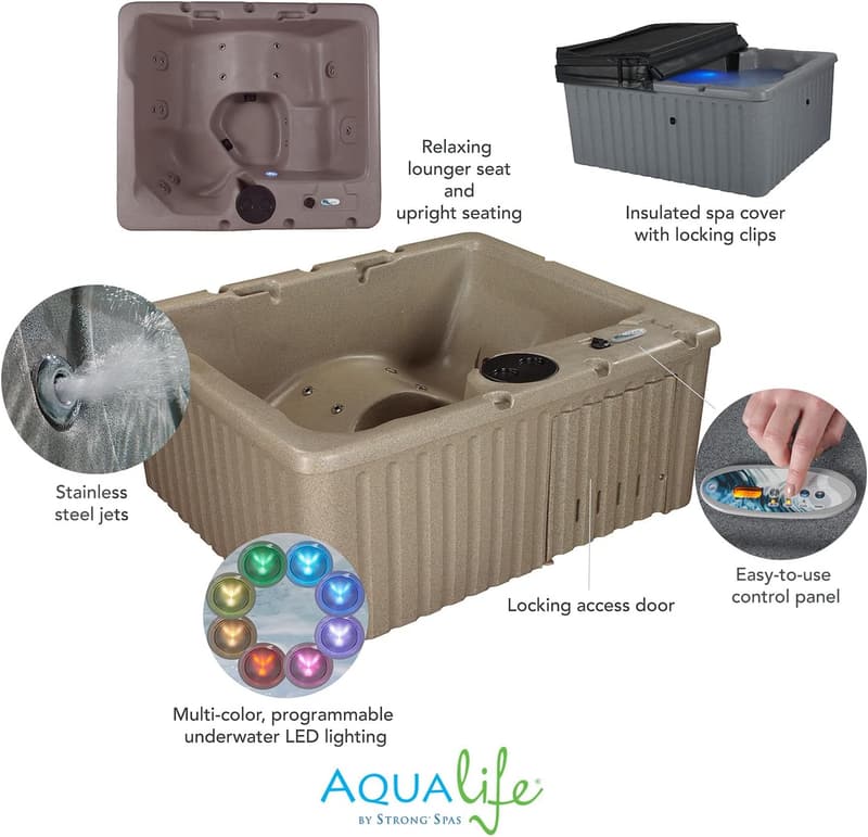 Outdoor Hot Tub for 4 Adults with 14 Jets and LED Lighting