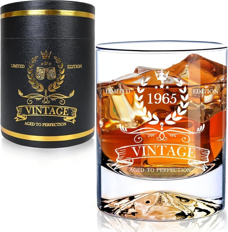 60th Birthday Vintage 1965 Whiskey Glass Gift for Men