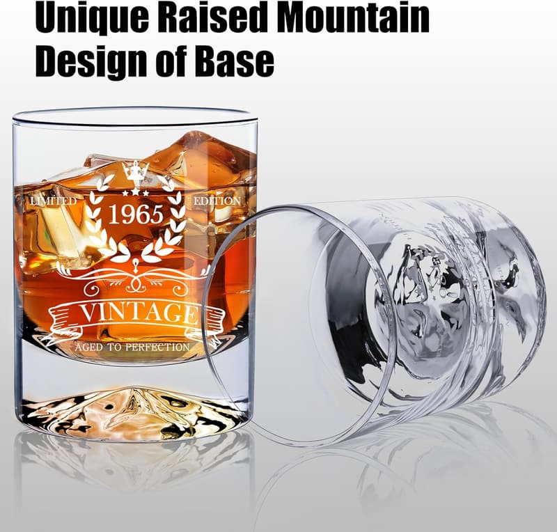 60th Birthday Vintage 1965 Whiskey Glass Gift for Men