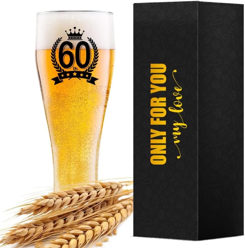 60th Birthday Wheat Beer Glass Gift for Men