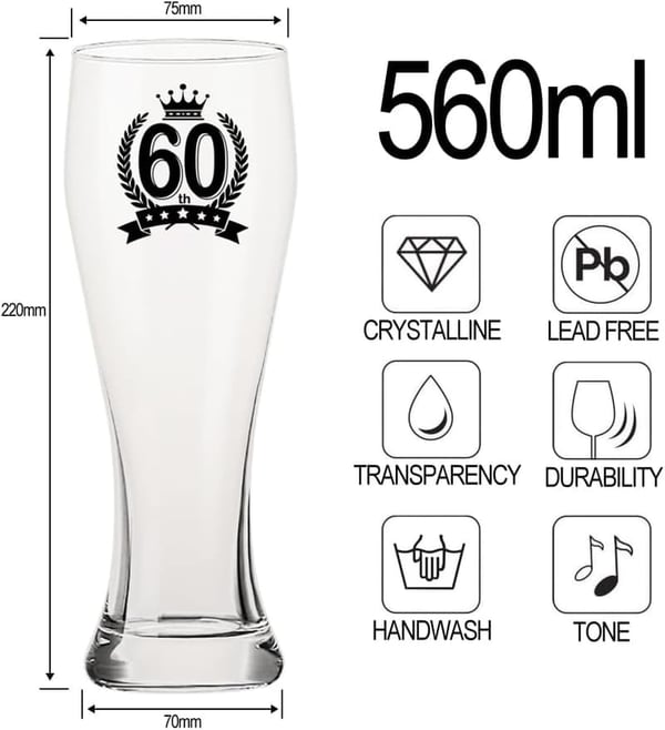 60th Birthday Wheat Beer Glass Gift for Men
