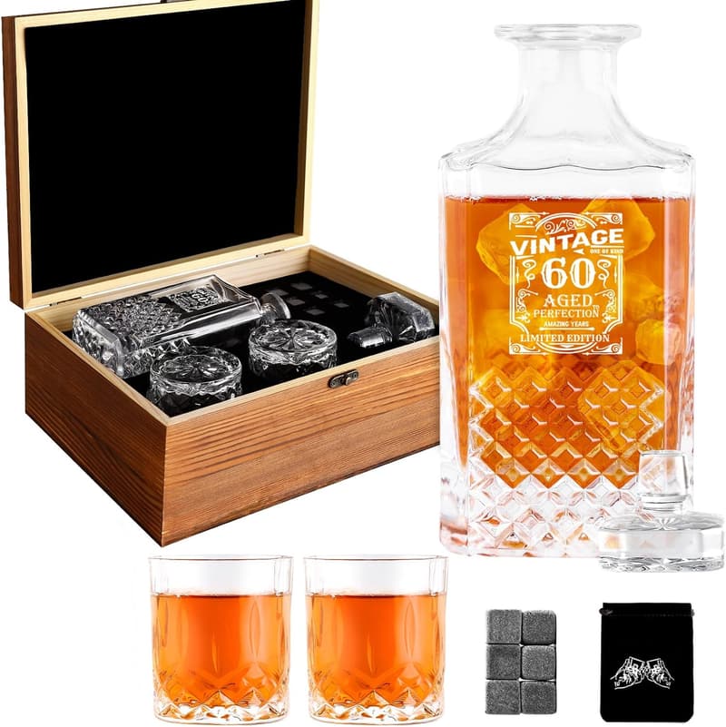 60th Birthday Whiskey Decanter Set for Men