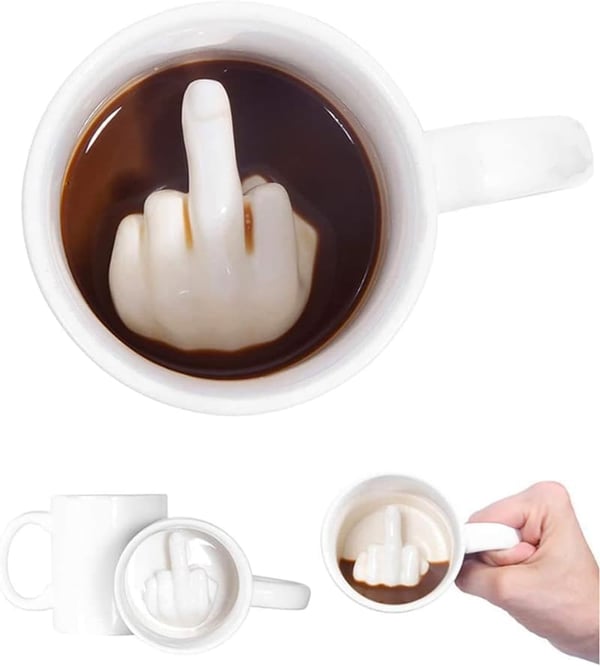 Funny Ceramic Middle Finger Mug - 14 oz Coffee Cup Gift
