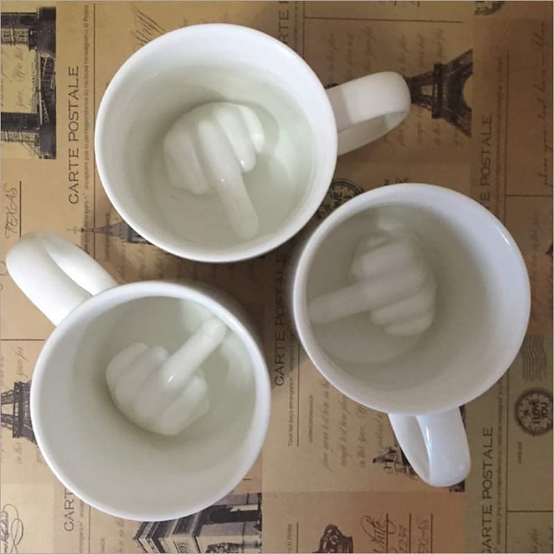 Funny Ceramic Middle Finger Mug - 14 oz Coffee Cup Gift