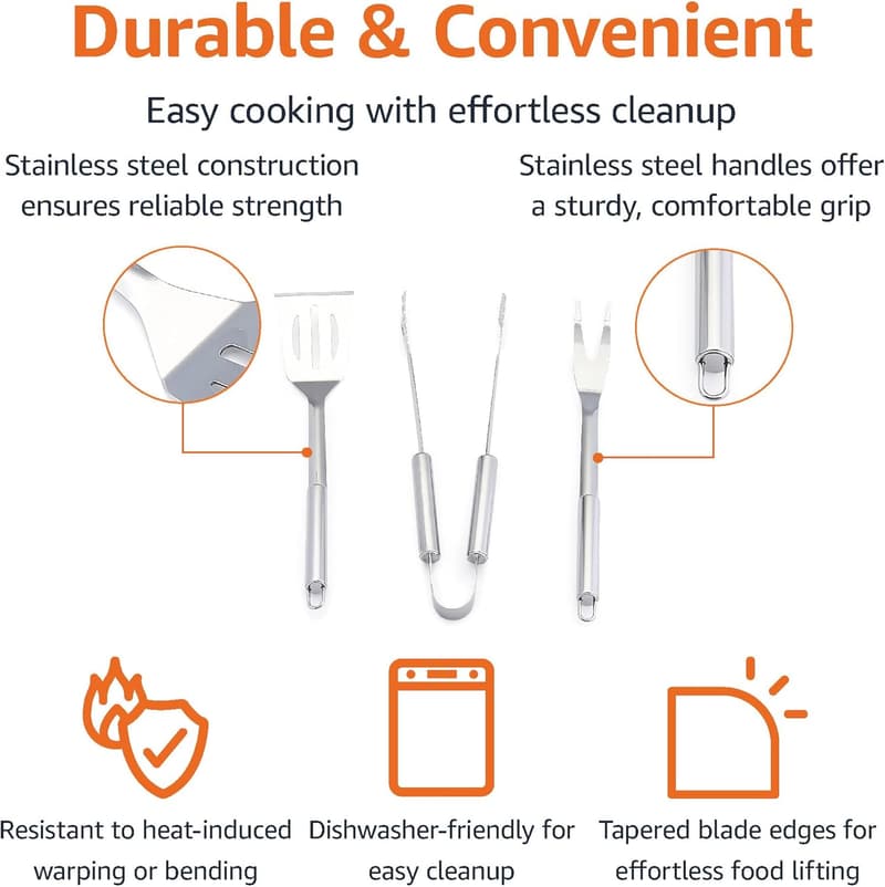Stainless Steel Barbecue Grilling Tool Set with Carry Bag