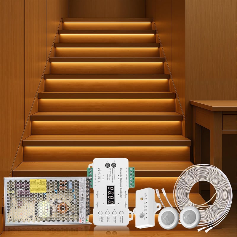 Motion-Activated LED Stair Lighting Kit, 60-Inch Warm White Strip