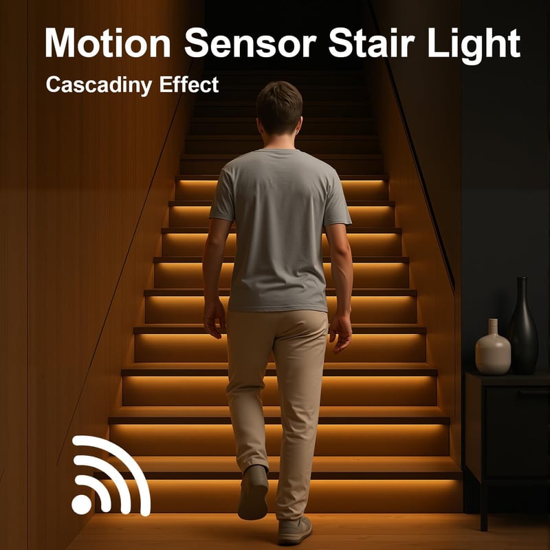 Motion-Activated LED Stair Lighting Kit, 60-Inch Warm White Strip
