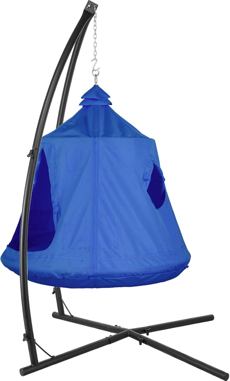 X-Shaped Hanging Tree Tent with Swing Chair - Indoor/Outdoor Patio Seat (Blue)